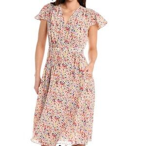 Rebecca Taylor Margo Silk Wrap Dress floral cap sleeves 100% silk dress Size 6